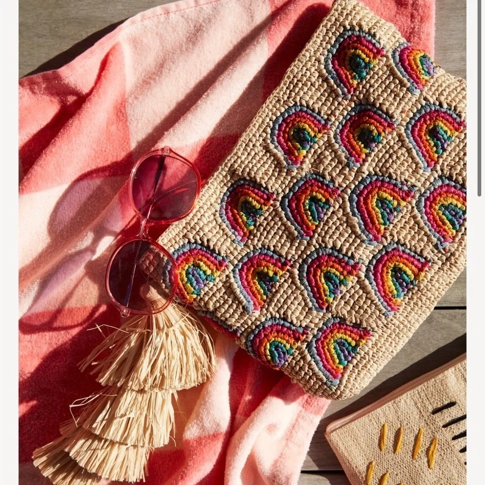 NEW Mar Y Sol Iris Rainbow Woven Clutch